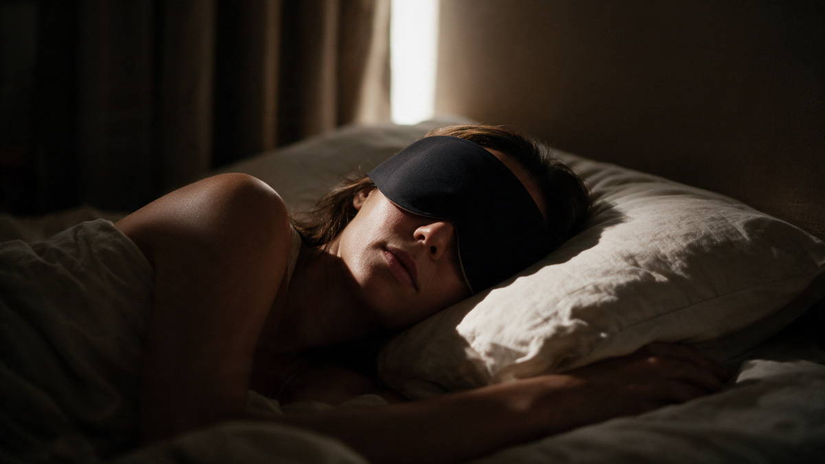 [ photo héros : le masque porté,
lumière chaude et basse, un filet de jour derrière le rideau ]